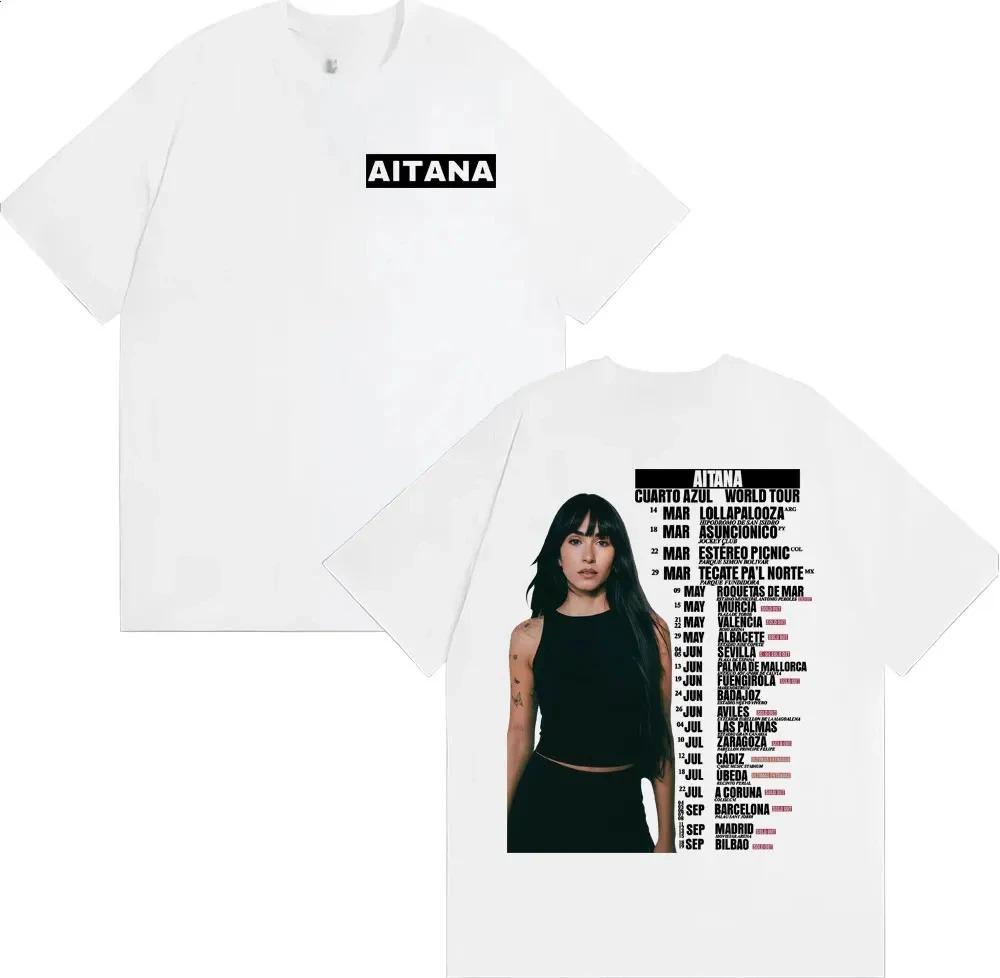 Aitana Cuarto Azul World Tour Double Sided T-Shirt Pop Singer Merch Casual Black Gray Cotton Unisex T-shirts