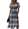 Ladies' Plaid Casual Fashionable Short Sleeved V-neck Dress
