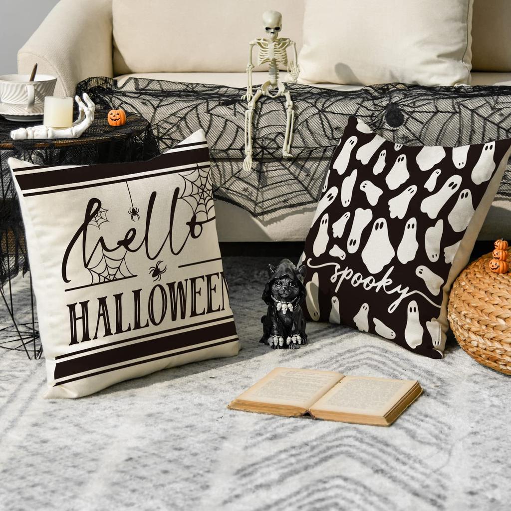 Halloween Pillowcase Skeleton Witch Pattern Line Print Bedroom Living Room Decoration Pillowcase