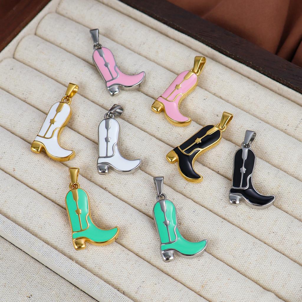 Waterproof Streetwear Enamel Cowboy Boot Pendant 18k Gold Plated Stainless Steel Charms For Diy Jewelry Accessories