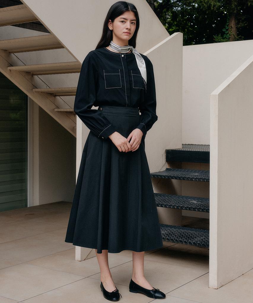 YUPPE Tucked Flare Skirt_Black