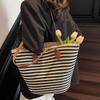 New Large-capacity One-shoulder Contrasting Straw Bag Versatile Woven Bag Women's Casual Tote Bag Vacation Beach Bag