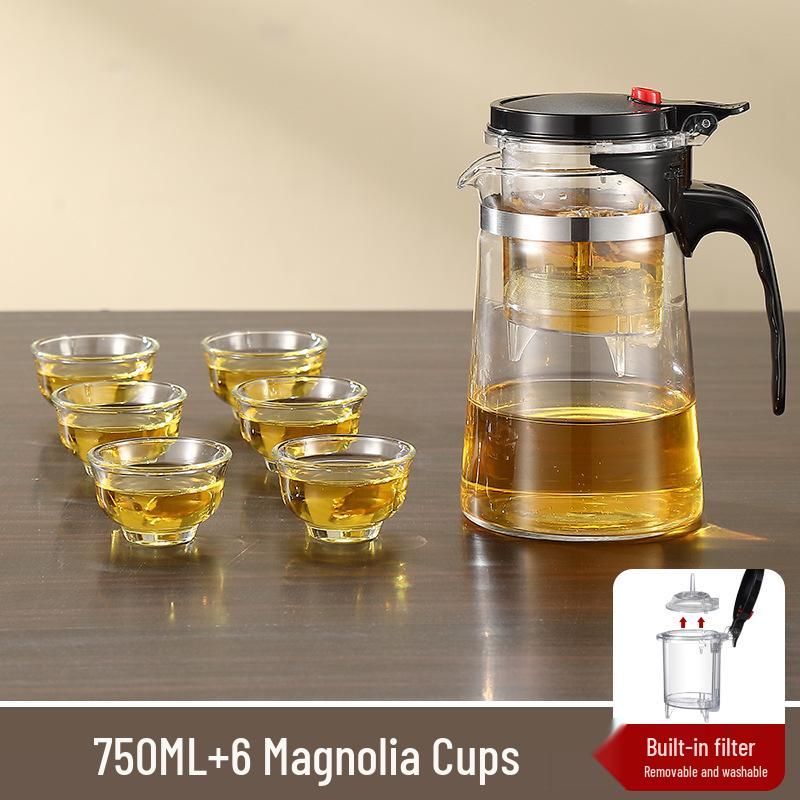 Elegant Glass Teapot Set with Detachable, Washable, Heat-Resistant Filter, and Gift Cup - Customizable Logo Option