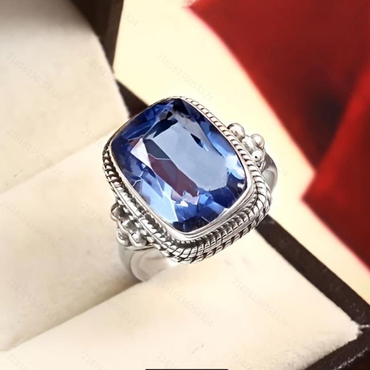 1Pc Vintage Geometric Shiny Zircon Ladies Ring Fashion Blue Zircon Jewelry Engagement Ring For Brides Wedding Ring Party Gifts