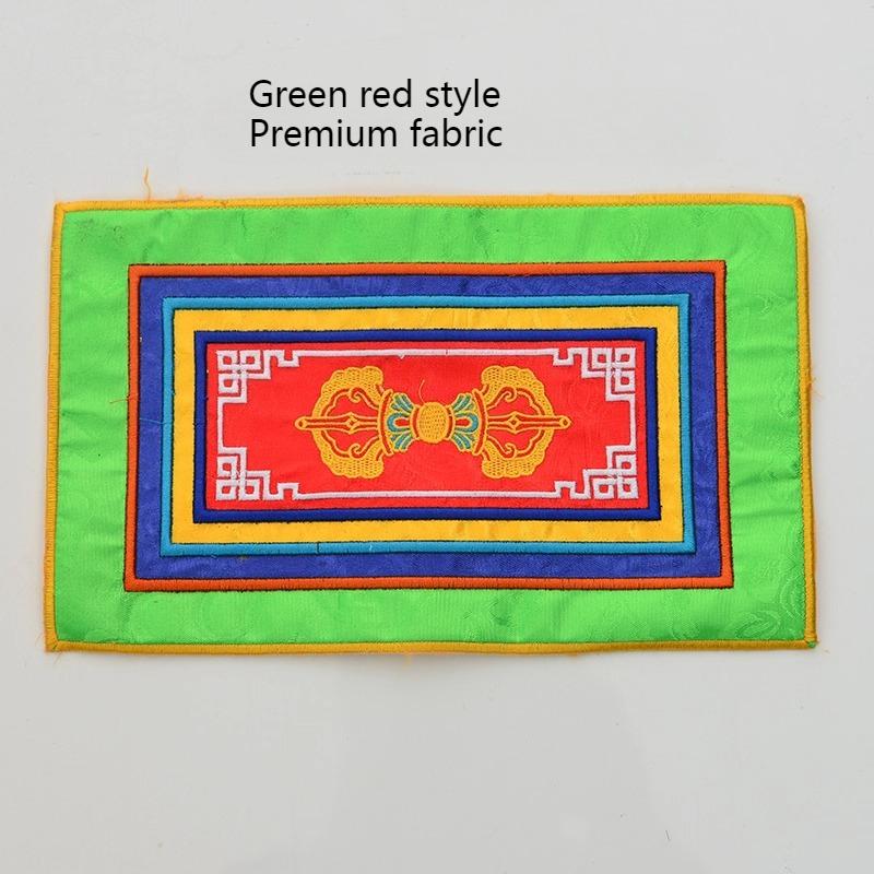 27*17cm Tibetan-style Pestle Mat Auspicious Decorative Item Embroidery Buddhism Religious Decorative Items Bell Ritual Tool Mat зелёный