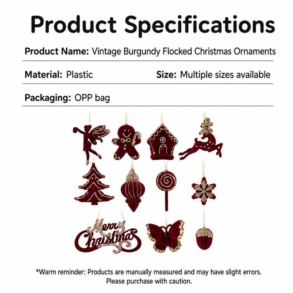 Red Flocked Velvet Christmas Tree Ornament Glitter Trim Xmas Pendant Tree Hanger Festival Layout