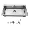 85cm Kitchen Top Mount Single Bowl Sinks, Stainless Steel Drop-In Farmhouse Basin with Accessories, Household Dishwasher Sinks for RV, Prep Kitchen,