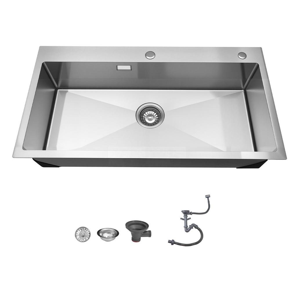 85cm Kitchen Top Mount Single Bowl Sinks, Stainless Steel Drop-In Farmhouse Basin with Accessories, Household Dishwasher Sinks for RV, Prep Kitchen,