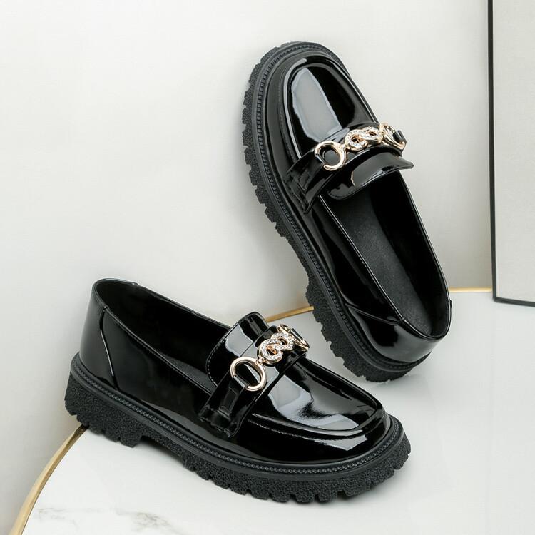 

Весенне-осенние детские кожаные туфли с круглым носком на платформе, студенческие туфли для выступлений, лакированные туфли принцессы для маленькой девочки, новинка для девочки 39 (inner length 24.5cm) чёрный