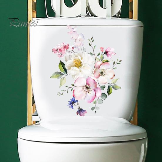 Toilet Lid Sticker Strong Stickiness PVC Waterproof Easy-peel Flower Theme Toilet Seat Decal Restroom Art Decoration