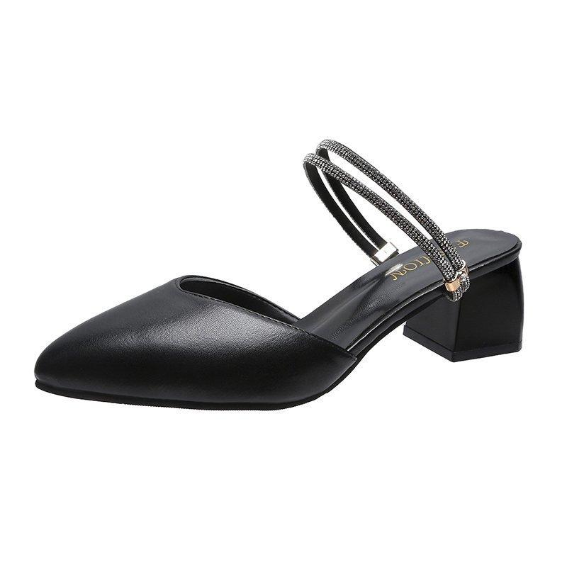 

Босоножки Fairy Wind с острым носком, лето 2025, новые универсальные модные полутапочки на толстом каблуке 2025 40 чёрный