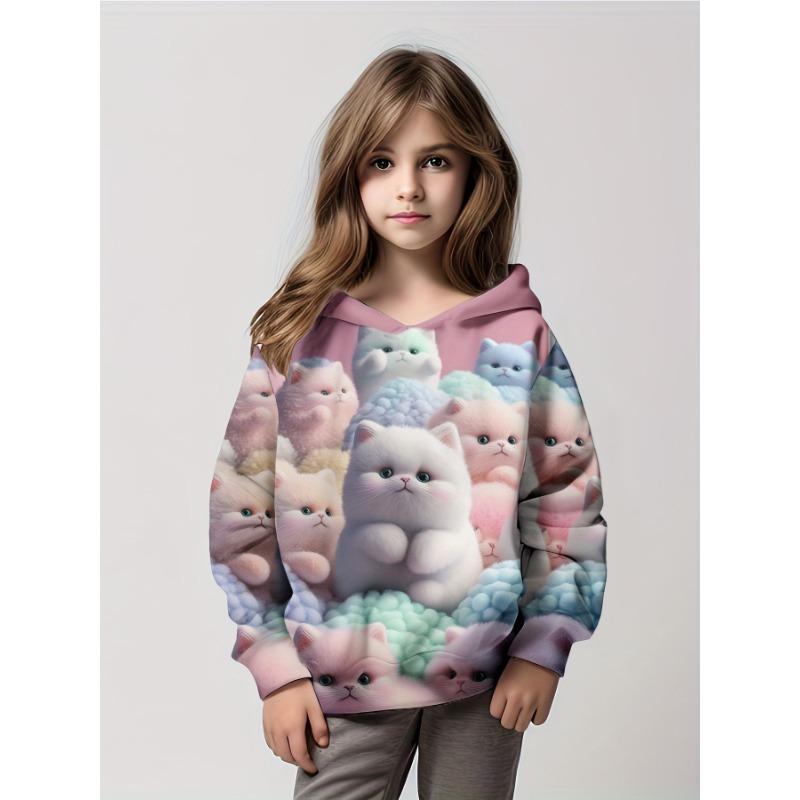 

Новые очаровательные котята узор принт толстовки для девочек пуловер с длинным рукавом модные и милые толстовки с капюшоном топы детская одежда подарки 2XL