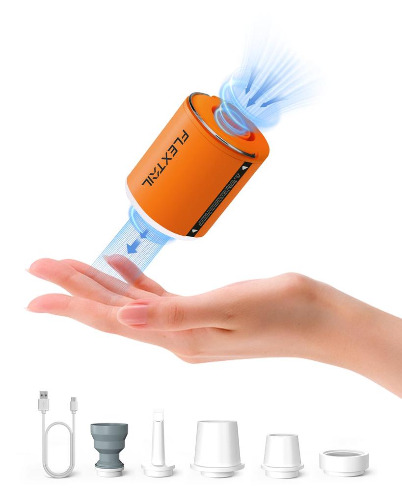 FLEXTAILGEAR Tiny Pump 2X Elektrische Tragbare Luftpumpe, 4kPa Druck, 1300mAh, USB Wiederaufladbar, mit Licht, Zeltlicht, Campinglicht, Aufbläser, Aufbla