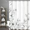 Black and White Floral Botanical Shower Curtain, Bathroom Decorative Shower Curtain, Waterproof Shower Curtain with Hooks