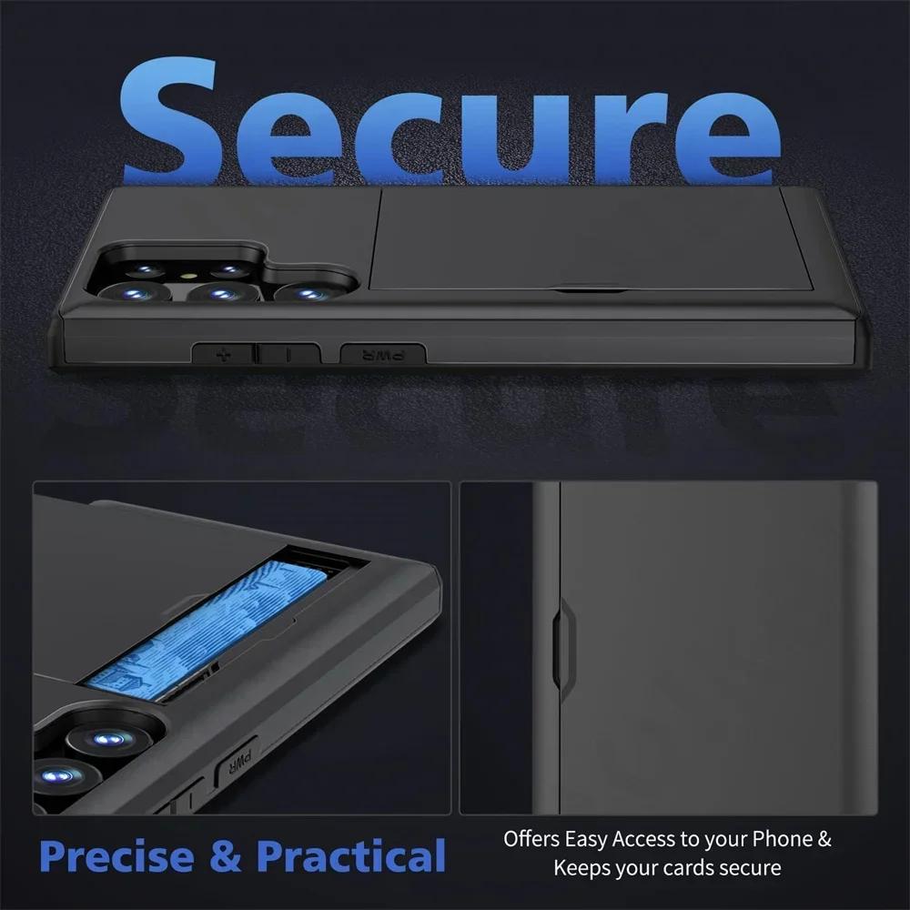 Slim Dual Lay Heavy Protector Case For Samsung Galaxy S26 S25 S24 S23 S22 S21 Ultra Plus FE A55 Hidden Card Slot Wallet Cover