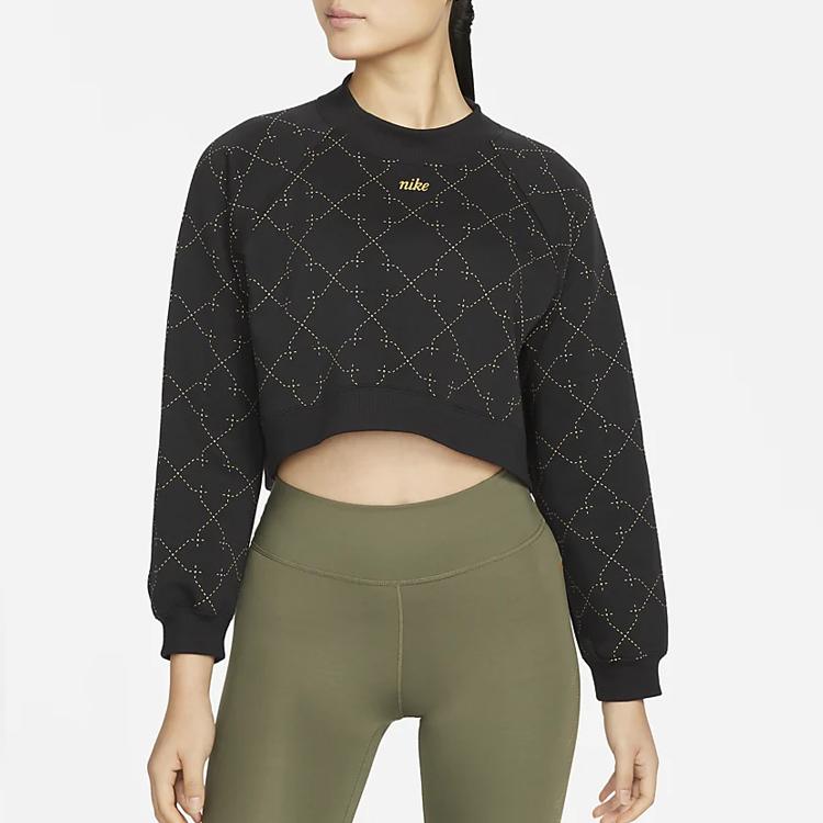 Nike Fleece-Lined Casual Sporty Short Pullover Sweatshirt Women Tops Black DM7281-010