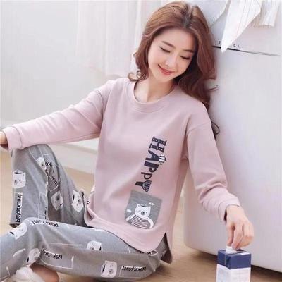 Pyjama en coton pour femme à manches longues et pantalon long, ensemble deux pièces ample et confortable