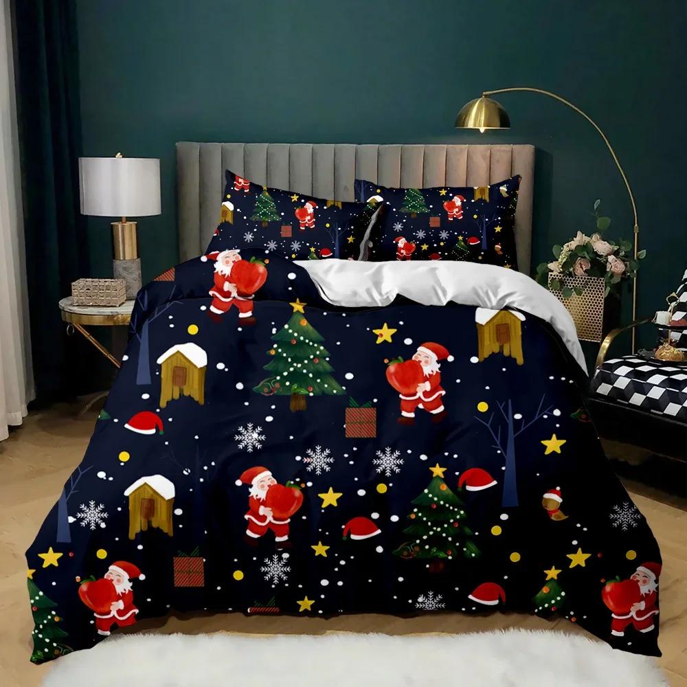 Jul Påslakanset Jultomten Ren Tryckt Sängklädesset God Jul Jul Polyester Täcke Set Mjuka Sängkläder