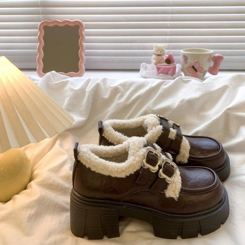 Módní dámské lodičky Zimní móda Britský styl Lolita boty Dámské Nové Japonské Vintage Plyšové Teplé Bavlněné boty Dámské Boty Mary Jane