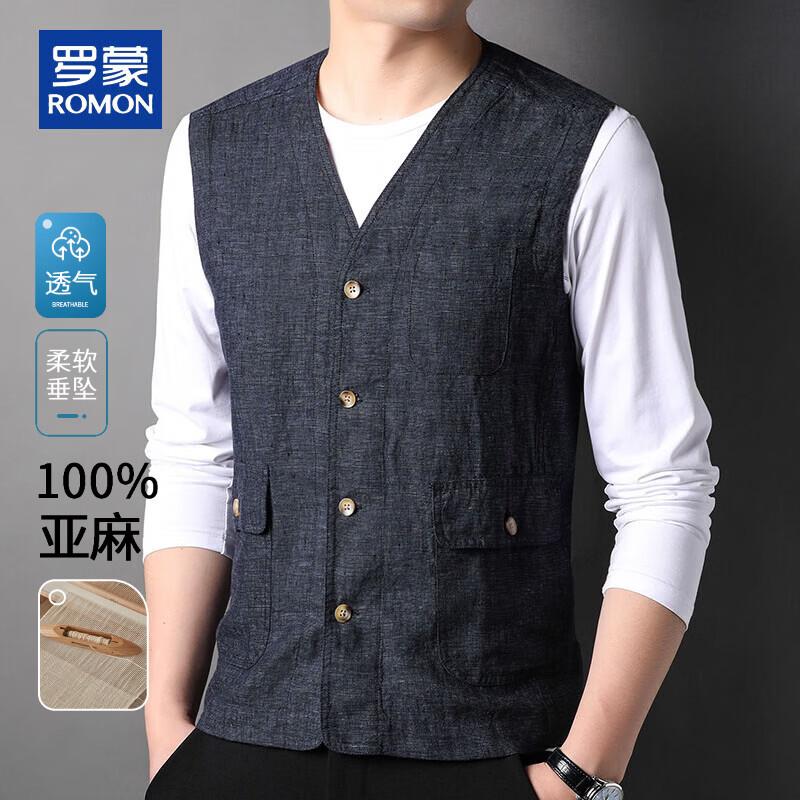ROMON Men s 100% Linen V-Neck Casual Vest 3XL