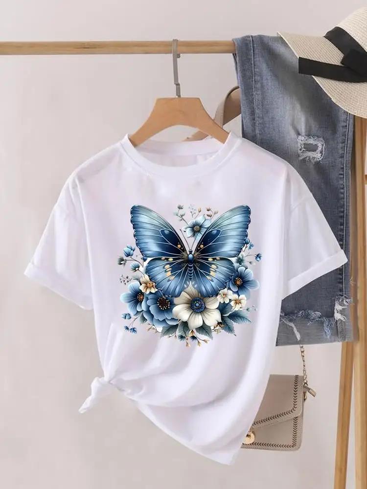 Short Sleeve Women Print Summer TShirt Fashion Clothing Graphic T-shirts Watercolor Flower Cute Clothes Lady Casual Tee