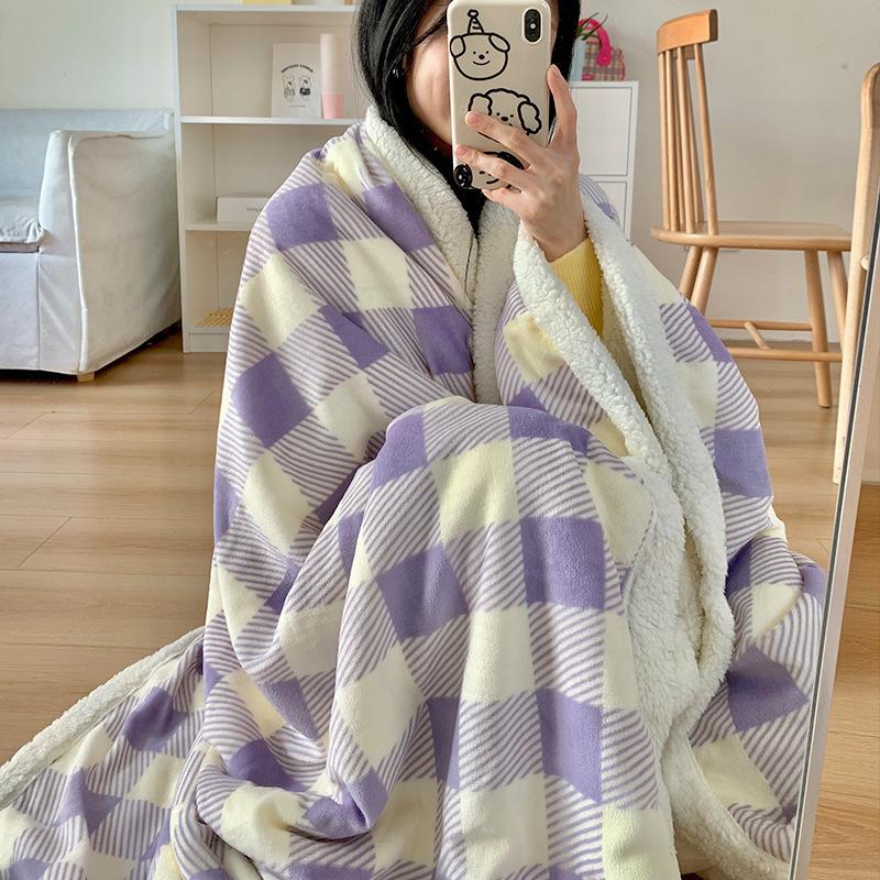Double-Layer Cartoon Puppy Fleece Blanket Thick Warm Faux Lambs Wool Throw Blankets for Sofa Bed Autumn Winter Soft Plush Plaid