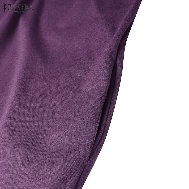 ZANZEA Women Casual V-Neck Loose Half Sleeve Long Dress