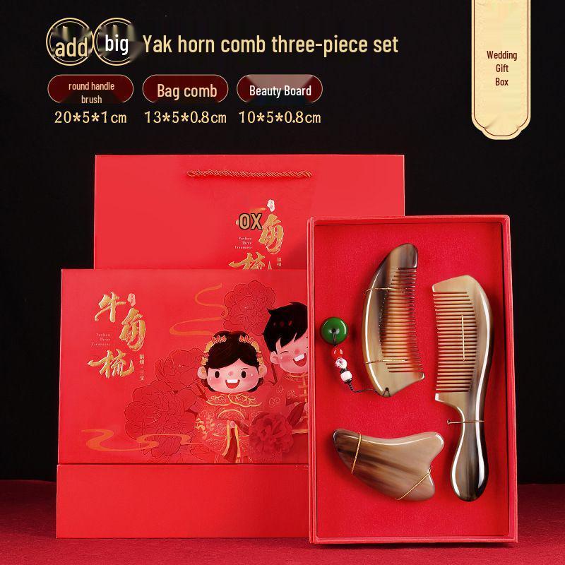 Ox Horn Comb Gift Set: Wedding Pair, Practical Comb for Mother's Day & Valentine's Gifts