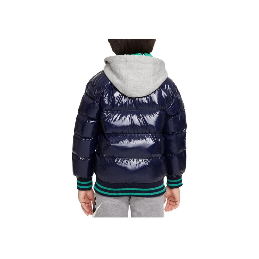 Nike Down Fill Brand Logo Print Shiny Hooded Down Jacket Kids outerwear Navy-Blue DB7075-451