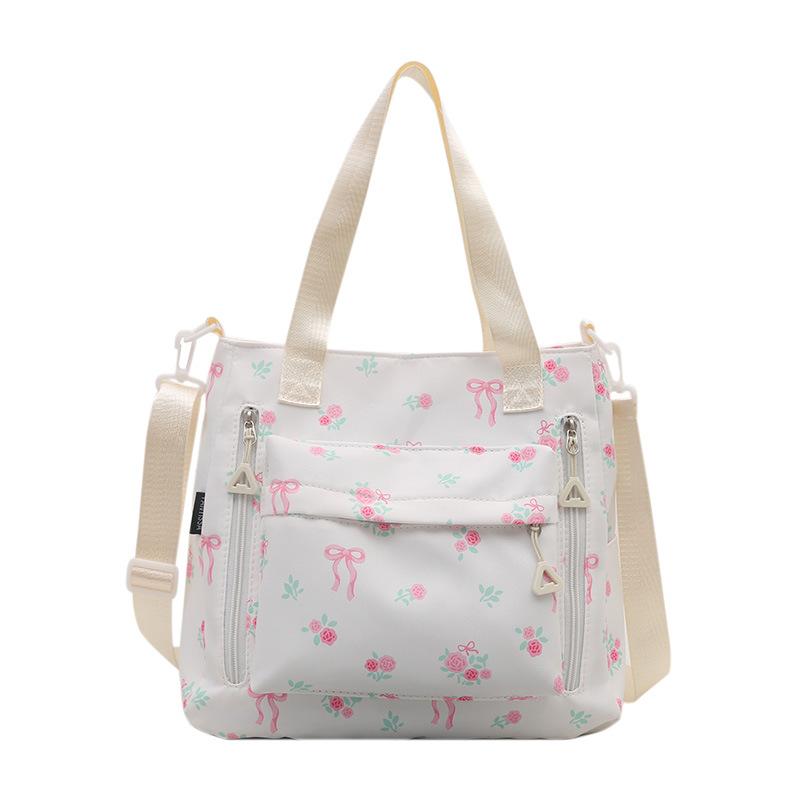 

Large capacity tote bag Japanese ins versatile shoulder bag for college students to commute to class, hand carry, tutoring bag, canvas bag білий