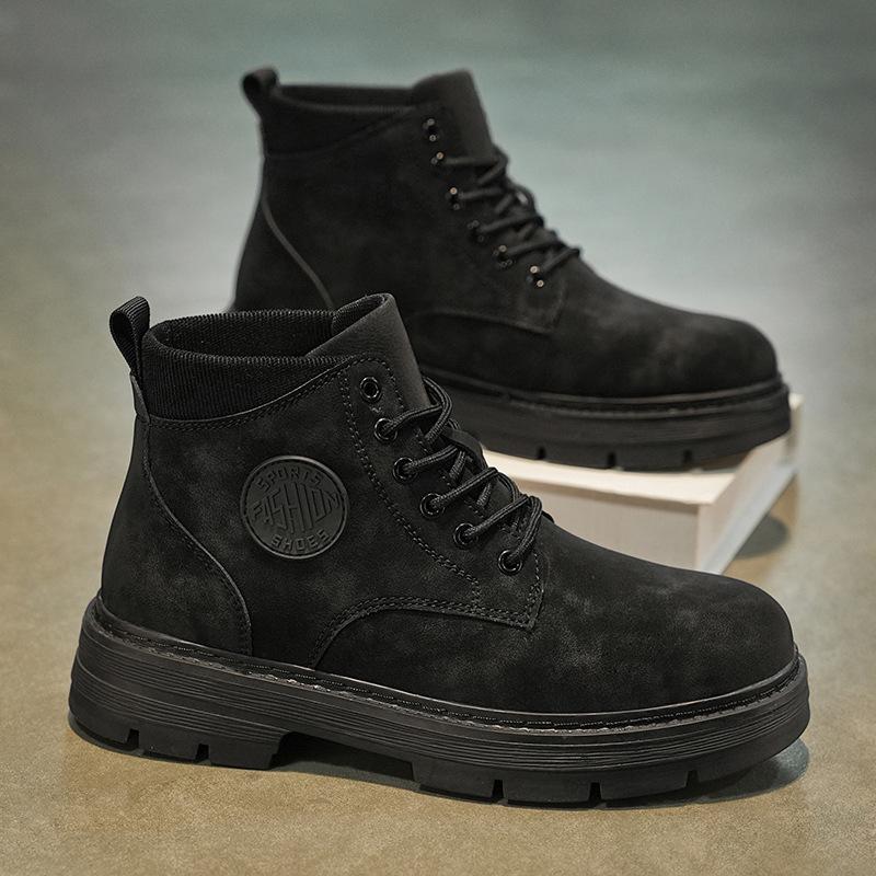 

Autumn New Shoes for Men Boots Outdoor High Tops Leather Casual Shoes Youth Street Cool Ankle Boots 44 чёрный