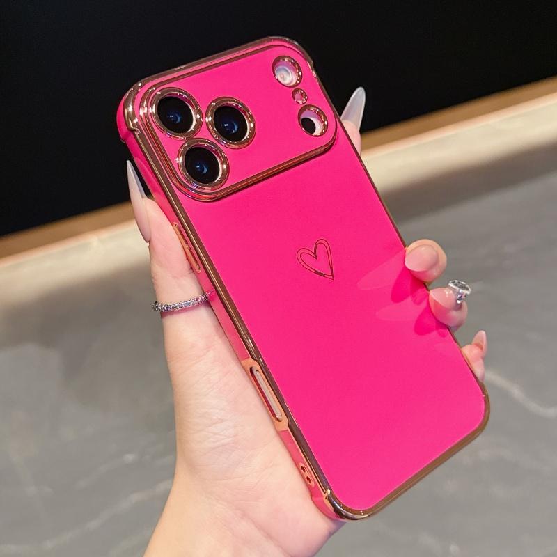 Luxury Plating Love Heart Phone Case For Apple iPhone 17 16 15 14 Plus 13 12 Mini Pro Max Air With Camera Lens Proteciton Cover