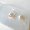 Fashion Trendy Gold Foil Film Natural Freshwater Pearl Earrings Gentle Plain Silver S925 Silver Stud Earrings Versatile Casual