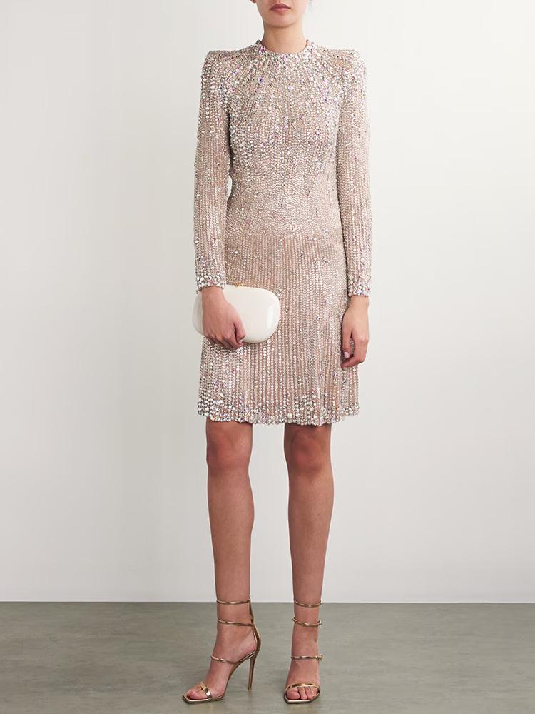 High Street Fashion 2026 Early Spring: Embellished Beaded Rhinestone Stretch Dress