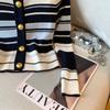 Self-Retained Recommend ~ Stripe Single-Breasted Long Sleeve Knit Cardigan Women Autumn New Versatile Small Sling Two-piece Set