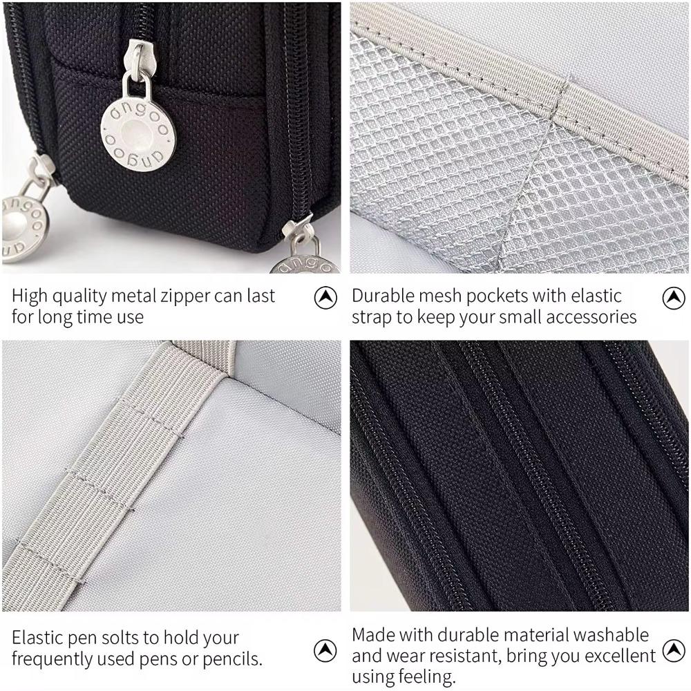 3 Layer Large Capacity Pencilcase Portable Pen Bag Zipper Pencil Box Multifunctional Solid Color Stationery Organizer