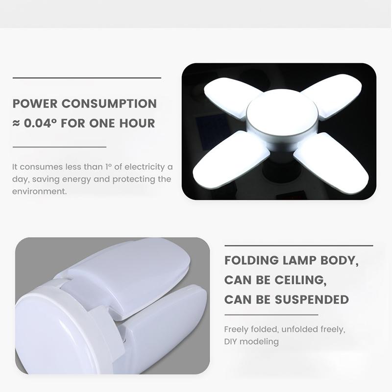 E27 Fan Foldable 28W LED Bulb AC 220V 40 Bulb Deformation for Home Ceiling Lights Warehouse and Garage White Light 6500K Bulb