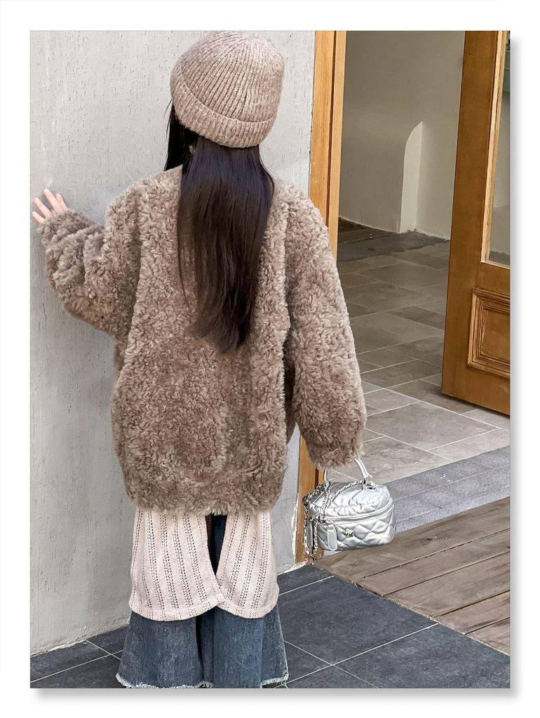 Korean Style Girls' Lambswool Coat - Autumn/Winter Collection for Medium & Large Children