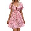 Amazon Independent Station Summer New Products European and American Sweet and Spicy Women's Clothing Bubble Sleeves Floral Splicing Dress