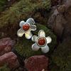 Garden Fruit Red Stone Flower Stud Earrings - High-End Fashion with Natural Stone & Distressed Texture.
