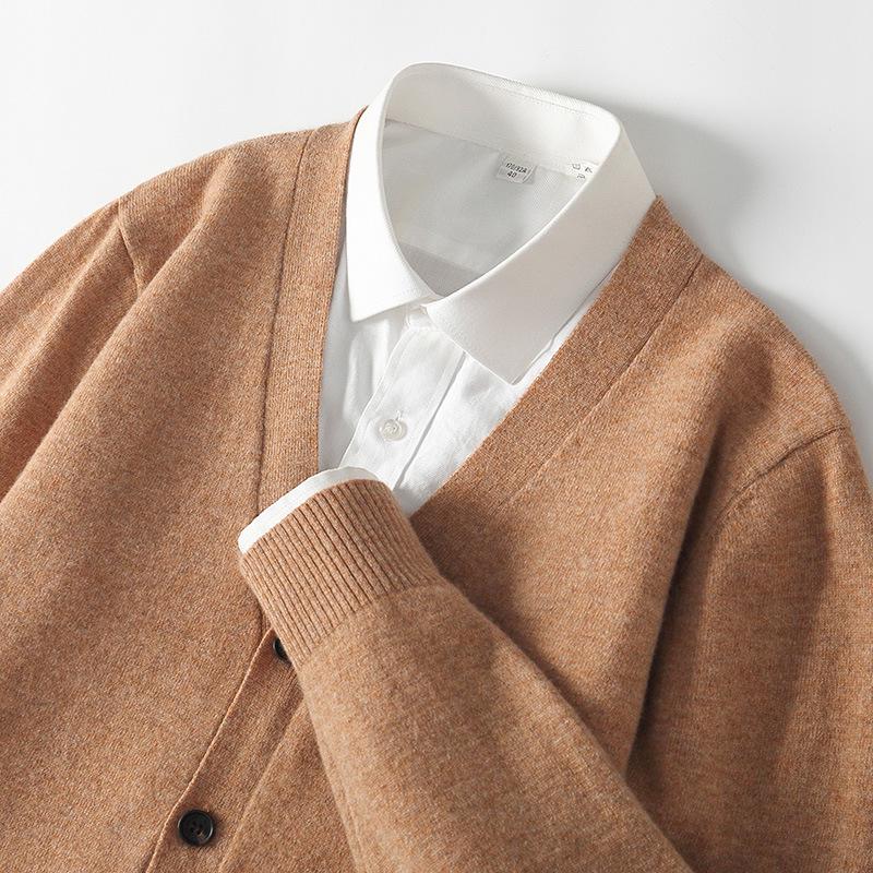 Herren V-Ausschnitt Strickjacke aus 100% Wolle - Warm, Lässig, Lockere Passform für Herbst/Winter