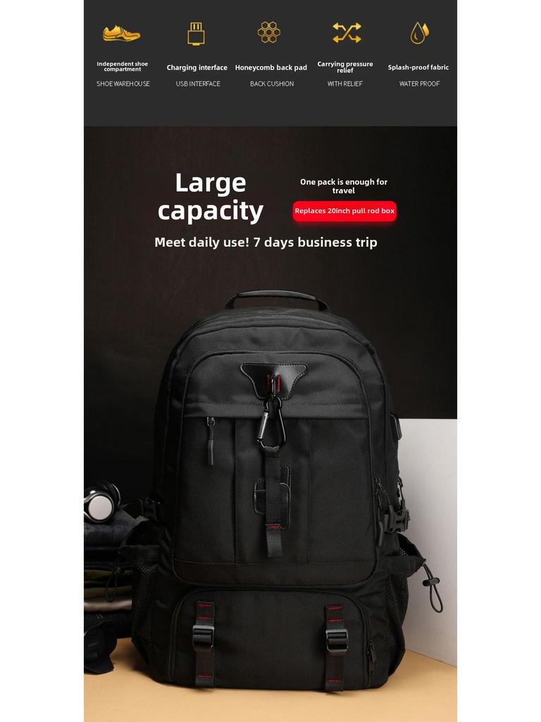 Men's Large Capacity Oxford Cloth Travel Backpack with Shoe Compartment