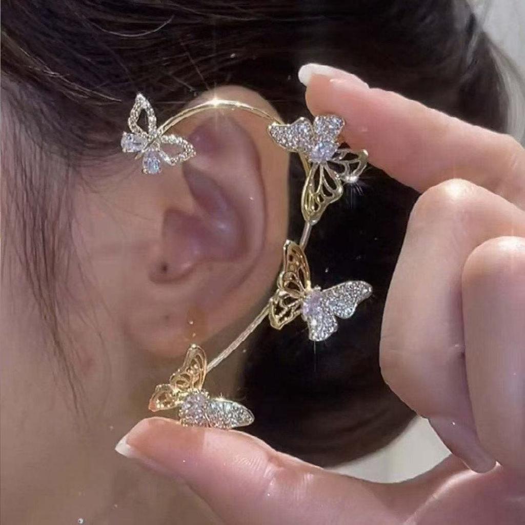 Hollow Zircon Butterfly Ear Hanging Female Without Ear Hole Advanced Sense Ear Bone Clip