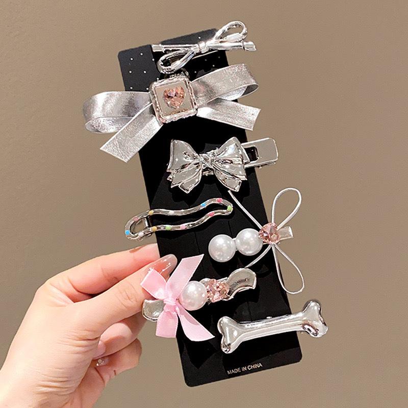1Set Y2K Sweet Metal Hairpins Women Bow Side Bangs Barrettes Multiple Styles Seamless Duckbill Hairs Clip Girls Hair Accessoires