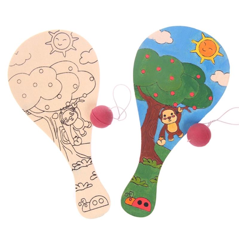 

1PC Brain Developmental Mini Hand Painting Racket for Baby Toddlers Wooden Racket Educational Preschool Paddle Ball Toys
