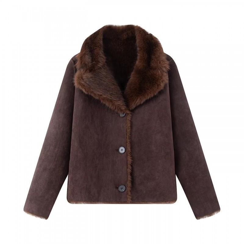 Womens Winter Faux Fur Reversible Coat - Slim Fit Warm Outerwear Daily Wear