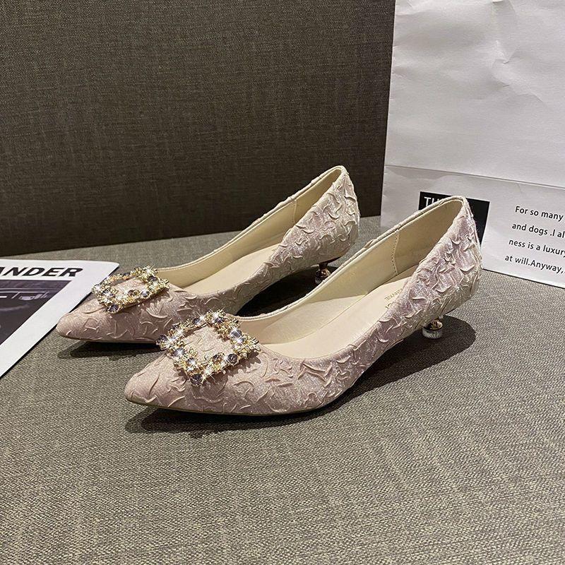 Light Blue Pointed Thin Heel Femininity Single Shoes Women's New French Girl Short Heel High Heels