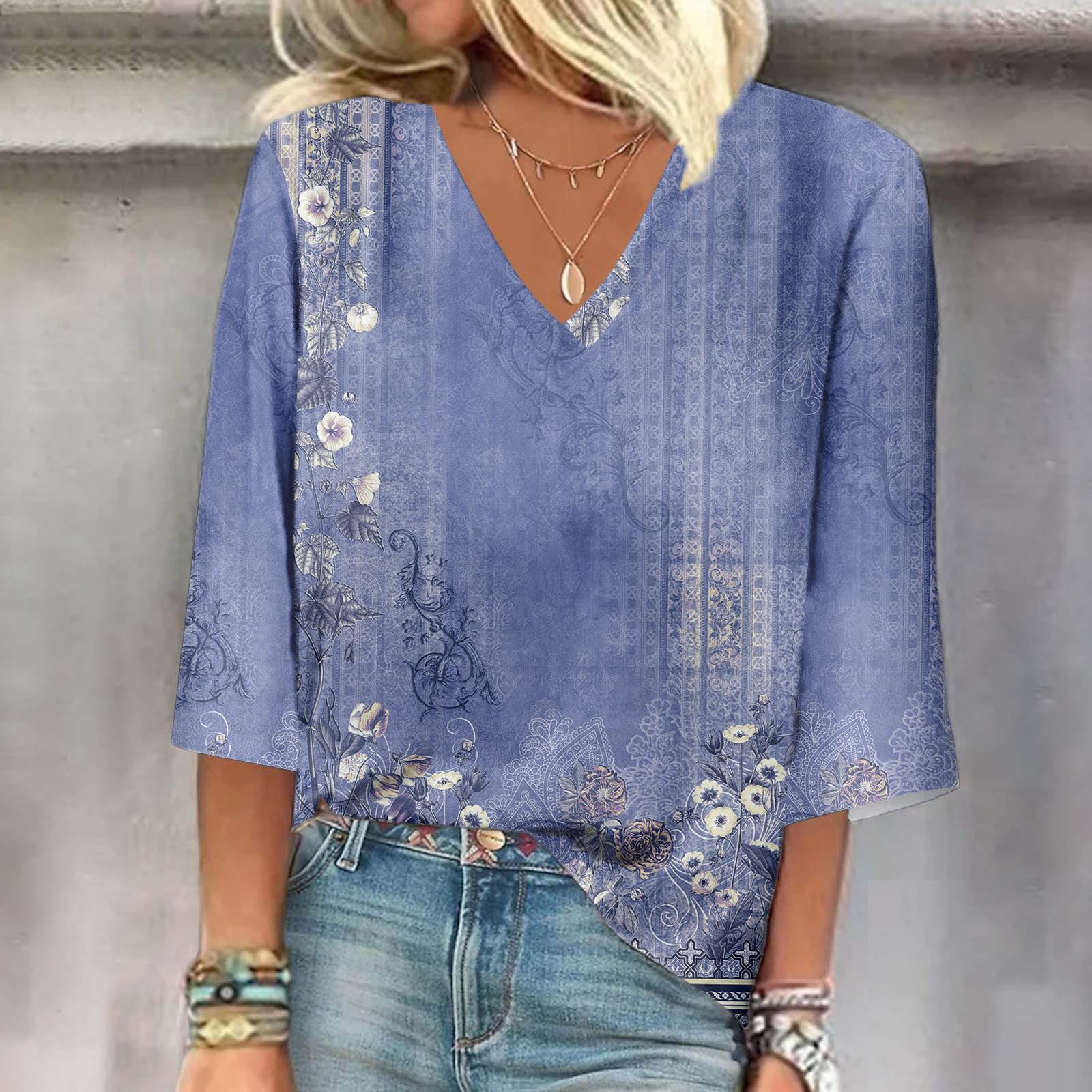 

Женская рубашка, блузка, повседневные свободные рубашки, рукава 3/4, топы с v-образным вырезом и принтом, топы с принтом, футболки, футболки XXL