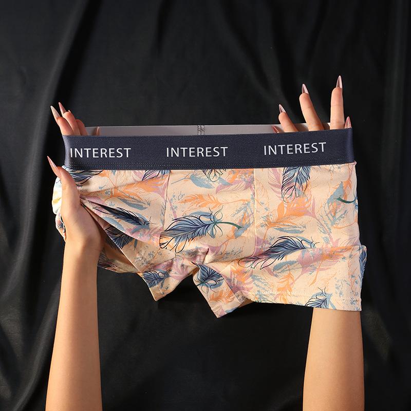 Мужское Модное Нижнее Белье с Цветочным Узором Удобное и Дышащее Сексуальное Нижнее Белье Бойшорты Эластичное Нижнее Белье с Эластичной Резинкой M оранжевый