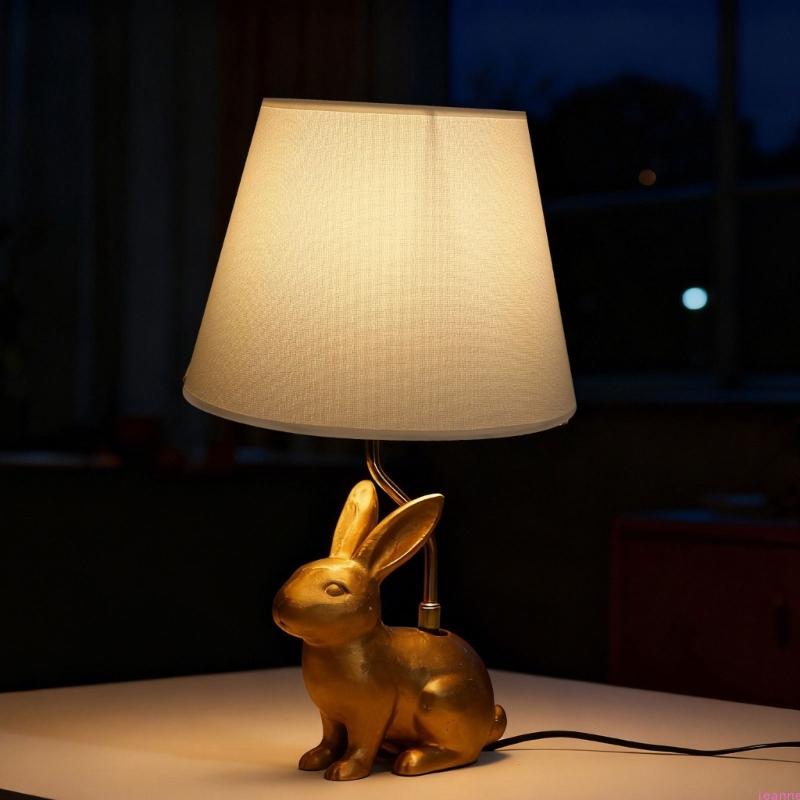 Elegant Rabbits Table Lamps with Retro Design Artistic Bedside Light for Bedroom Nightstand and Living Room Decorating
